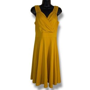 Medium Grace Karin Mustard Yellow Dress Sleeveless Vneck Stretch Pinup Retro